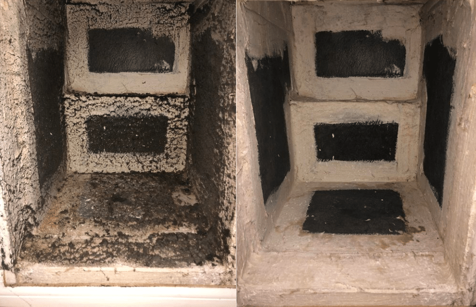 Two pictures of a moldy room before and after a mold remediation in Orlando.